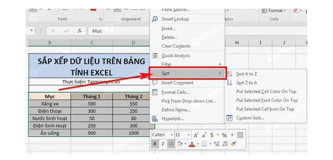 Cách Sort trong Excel 2016